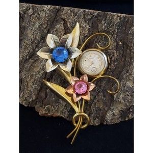 Vintage Croydon Watch Flower Bouquet Brooch Pin, Metal Floral Arrangement